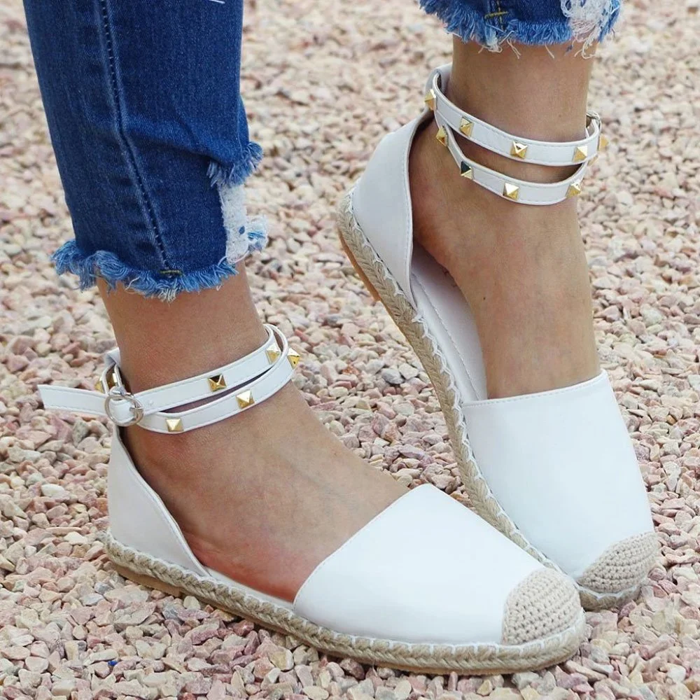 ROSY White Buckle-Strap Espadrille
